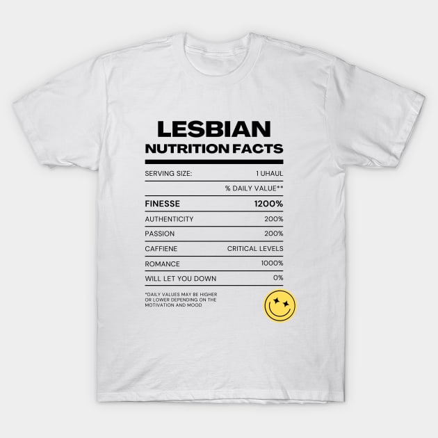 Lesbian Nutrition Facts T-Shirt by glumwitch